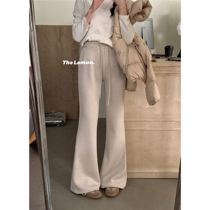 American Spicy Girl Women's Gray Fleece-Lined Bootcut Yoga Pants: Winter Warm, Elastic Waist, Casual Micro Flare.