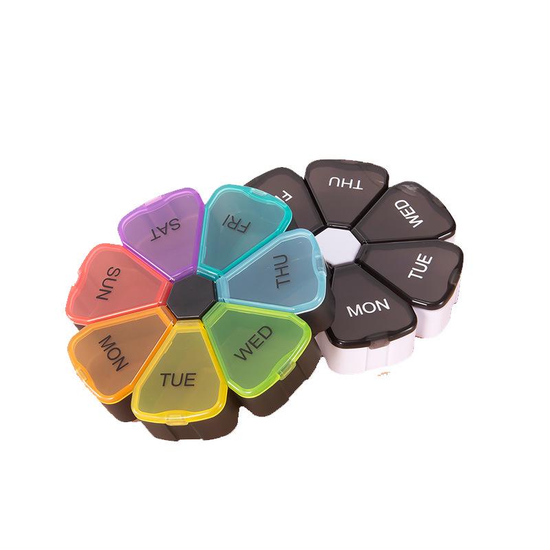 Portable 7-Day Flower Rainbow Medicine Organizer Box with 7 Compartments