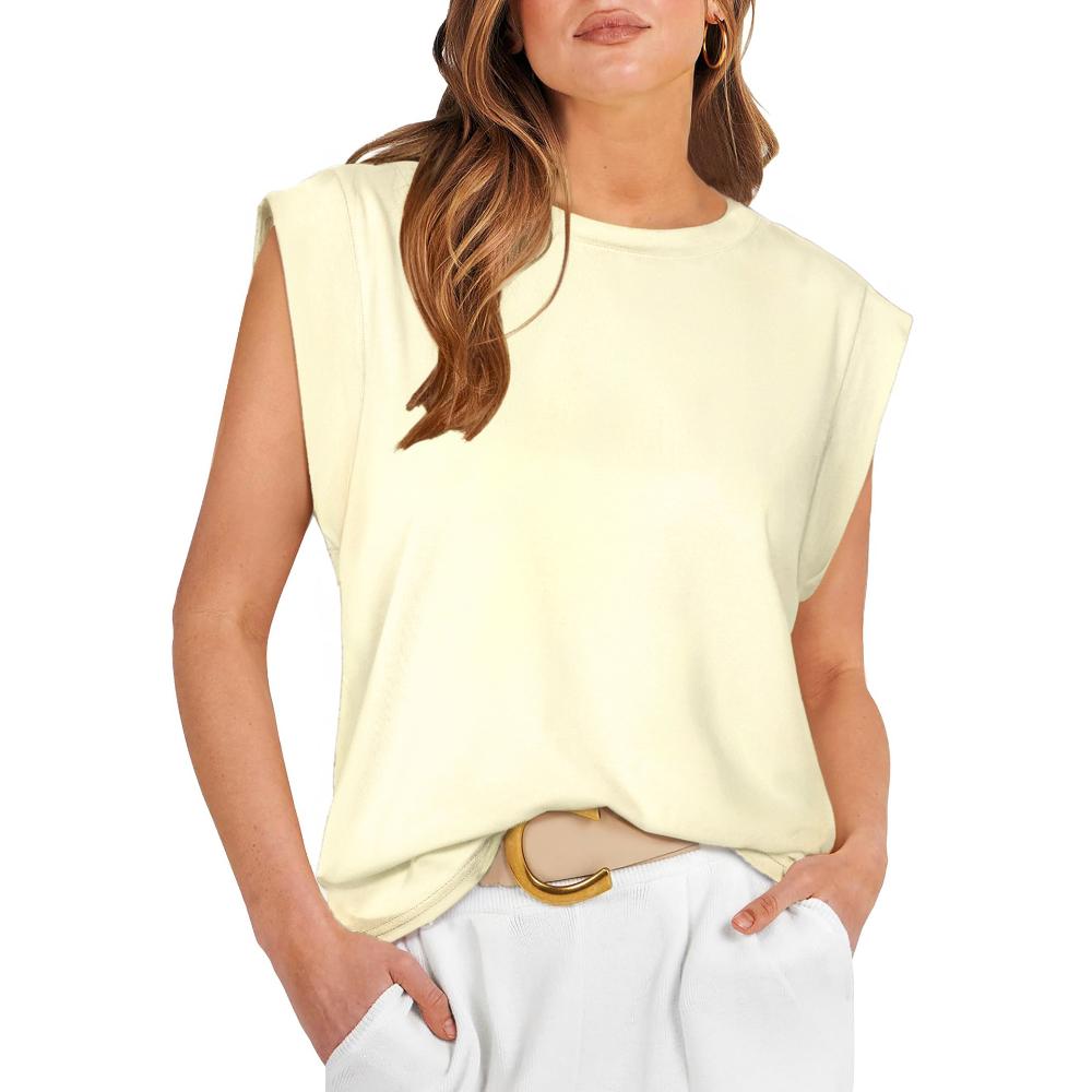 Summer Casual Vest Short Sleeve for Women Crew Neck Sleeveless Loose T-shirt Fashion Simple Work Vacation T-shirt Breathable Lightweight Pullover Top