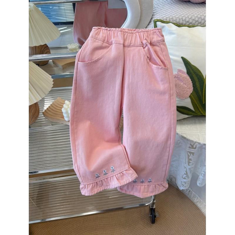 

Girls Spring/Summer Loose-Fit Casual Pants: Cute Mid-Rise Cropped Pants for Toddlers 90 розовый
