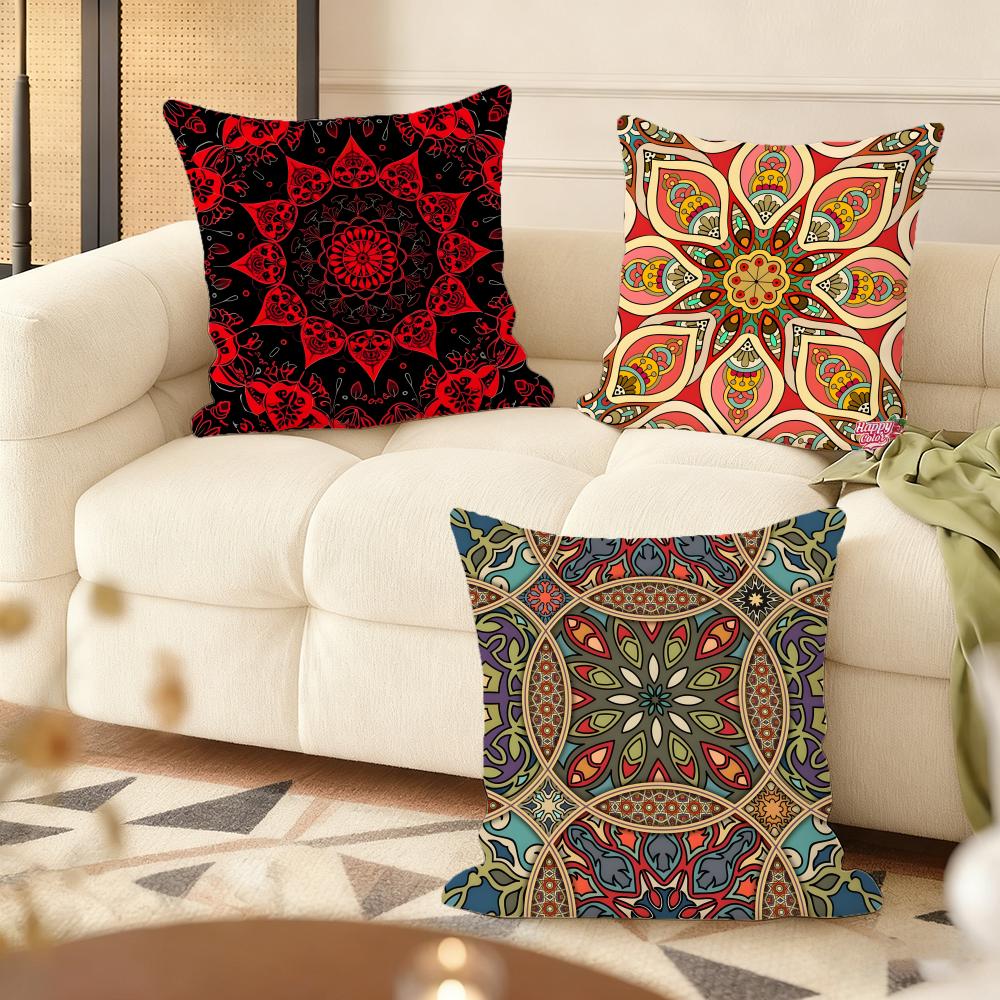 Bohemian Ethnic Decorative Cushion Cover Silky Short Plush Double-Sided Printed Pillow Case For Sofa All Seasons Home Decor Gift