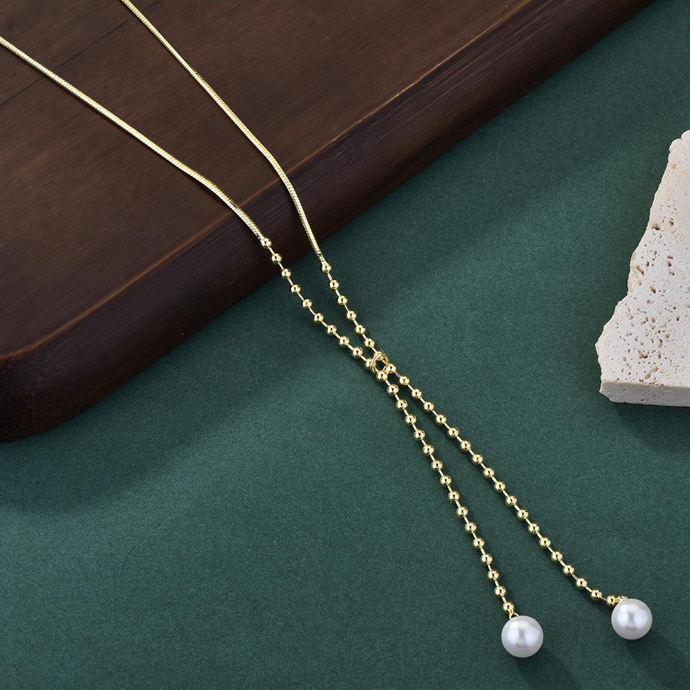 

Gold K Highend Titanium Steel Necklace For Women With Luxurious Pearl And Details Crystal золотой