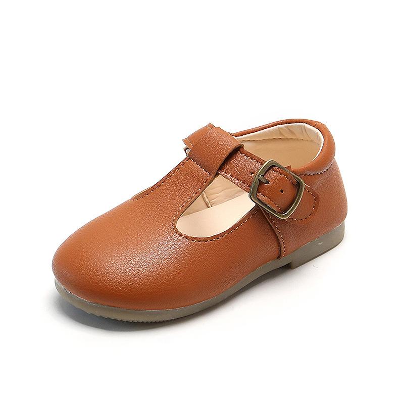 Spring Autumn Kids Shoes T Strap Leather Shoes Girls Non Slip Toddlers Mary Janes Baby Children Buckle Strap Flats