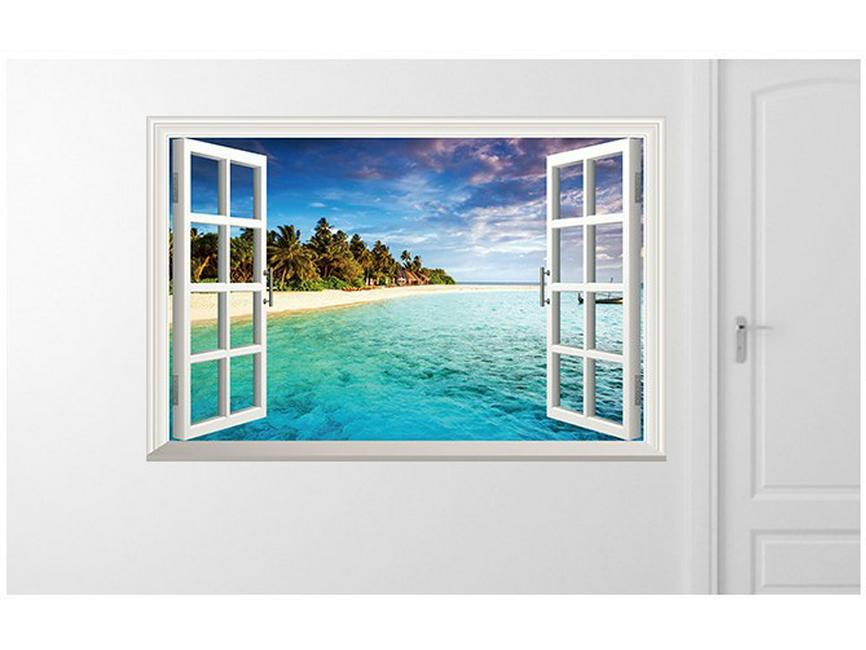 

3D-наклейки на стену с имитацией окна: Океан, лаванда, подсолнухи, декоративные наклейки с пейзажами