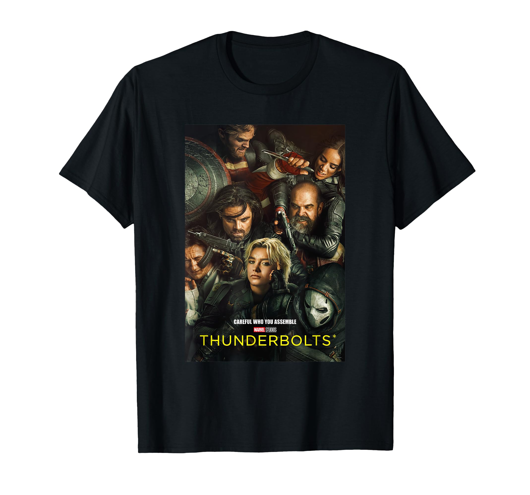 

Marvel Thunderbolts Careful Who You Assemble Team Poster T-Shirt
