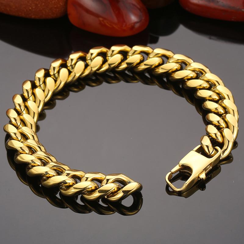 Classic 12MM Men's Cuban Link Chain Bracelet Men High Polished Solid 316l Stainless Steel Bracelets Jewelry Accessory for Male