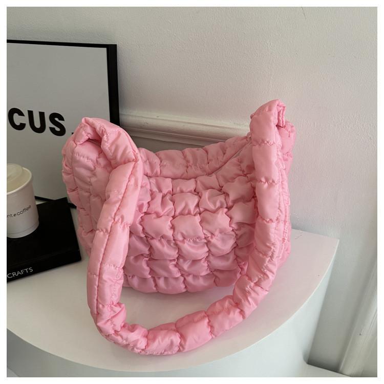 2024 New Winter Sweet Fresh Casual Solid Color Bubble Grid Women's Bag