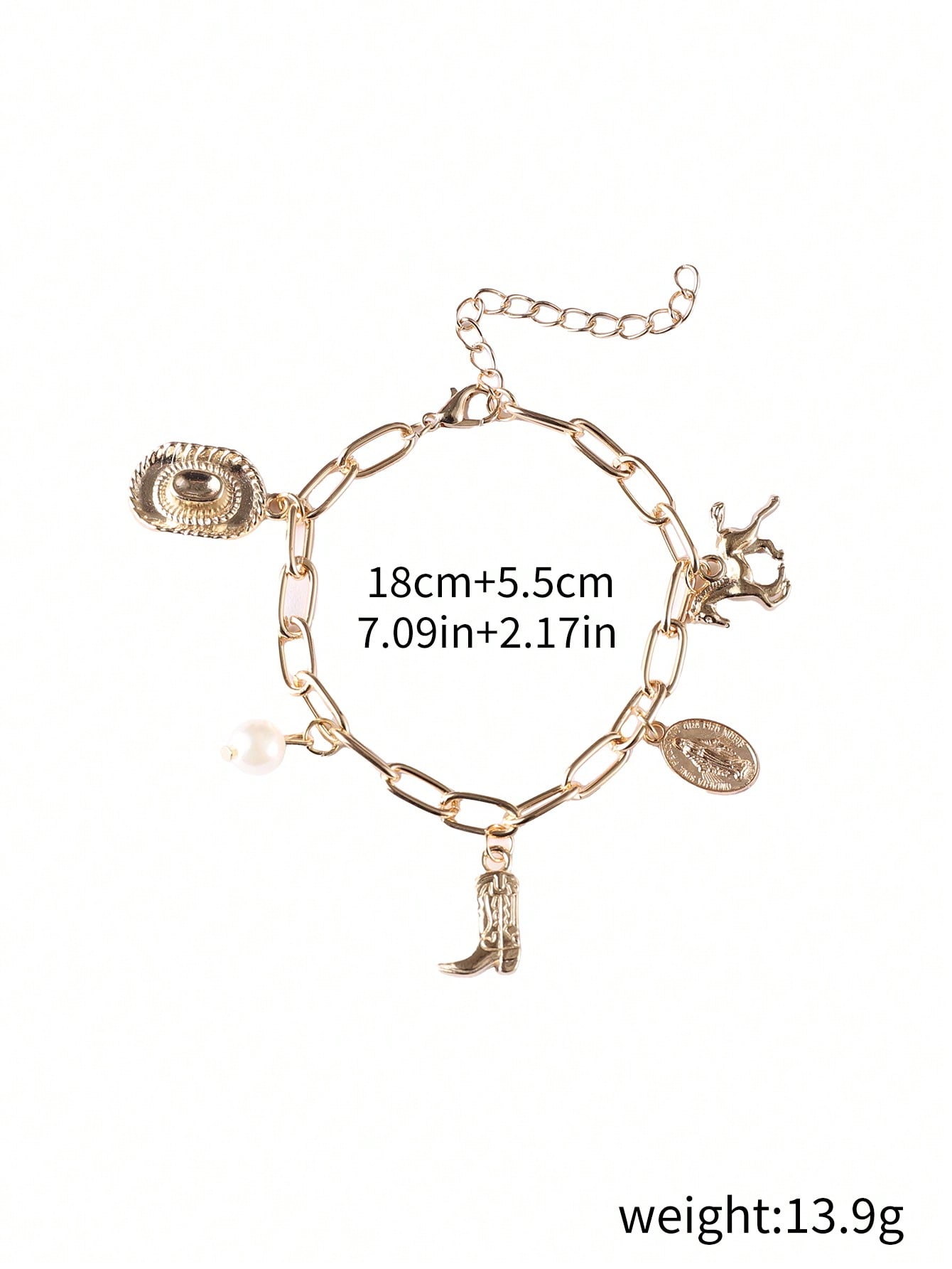 

1 шт. Винтажный регулируемый ковбойский шляпа в западном стиле с декором из искусственного жемчуга, браслет-шарм с лошадью и ковбойским сапогом, простой ювелирный подарок