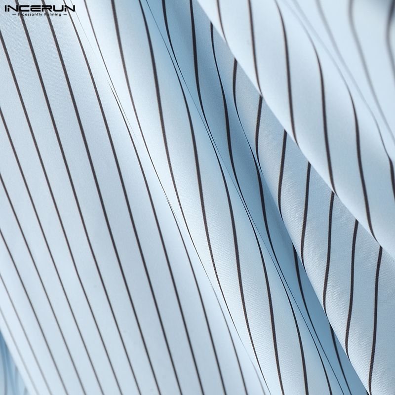 INCERUN Oversized Men Swing Collar Half Sleeve Striped Casual Loose Shirts