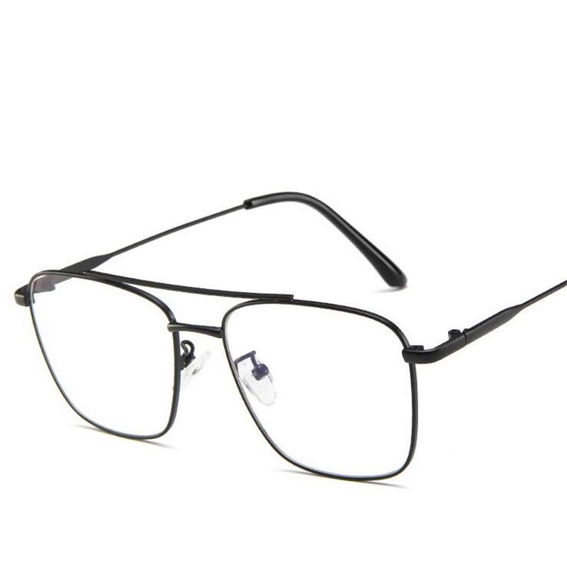 Double Beam Anti Blue Light Square Prescription Glasses For The Nearsighted Vintage Metal Myopia Spectacles -0.5 -0.75 To -6.0