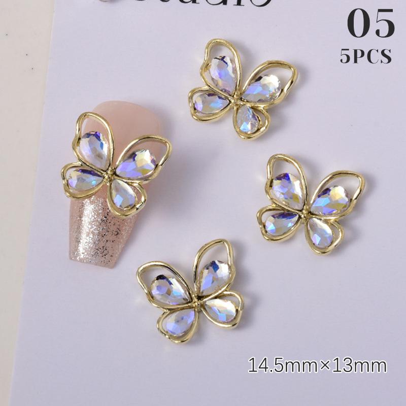 5Pcs New Design Hollow Butterfly Nail Charms Jewelry 14.5X13Mm Butterfly Nail Alloy Rhinestones For Nail 3D Supplies