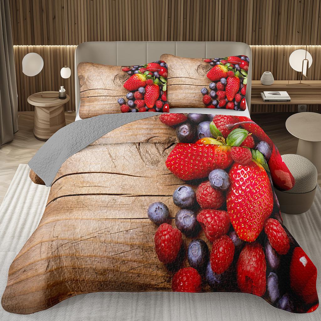 Blueberry Bedspread King Twin Size,Hawaii Summer Tropical Fruit Coverlet Set For Boys Girls Room Decor, Reversible Bedding Quilt