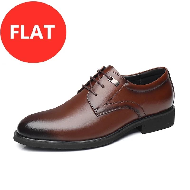 Fashion Men Flat / 6CM Heightening Elevator Shoes Hollow Breathable Business Formal Leather Shoes Man British Dress Casual Wedding Shoes