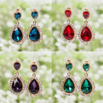 Alloy Full Drilling Female Long Earrings Sweet Earrings Water Drop Rhinestones Earrings Crystal