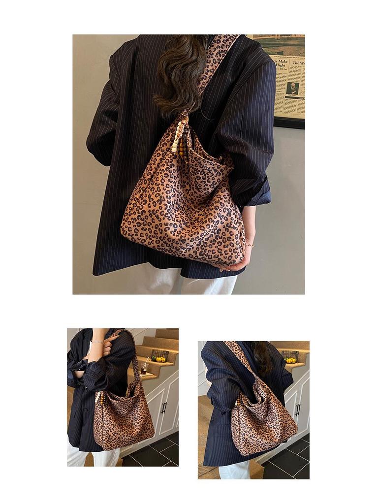Leopard Print Suede Women's Bag - Autumn/Winter Large Capacity Retro Shoulder Bag, Trendy & Popular for Commuting.