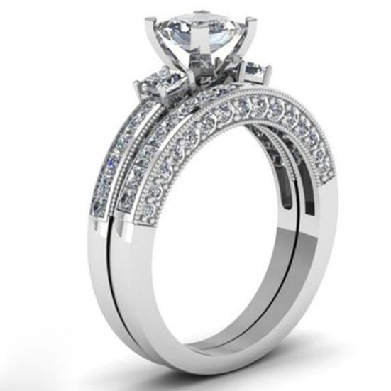 1/2Pcs Ring Trendy Delicate Fine Workmanship Exquisite Decorate Zircon Rhinestone Couple Ring