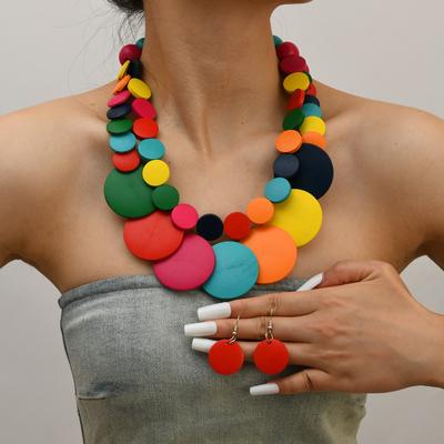 Geometric Size Woodchip Beaded Multilayer Necklace Sweater Chain Bohemian Ethnic Style African Necklace