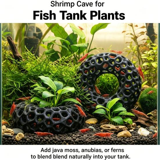 Shrimp Hides for Aquarium, 3D Printed Shrimp Cave, Round Hollow Small Fish Habitat, Fish Tank Shelter Hideout Ornament