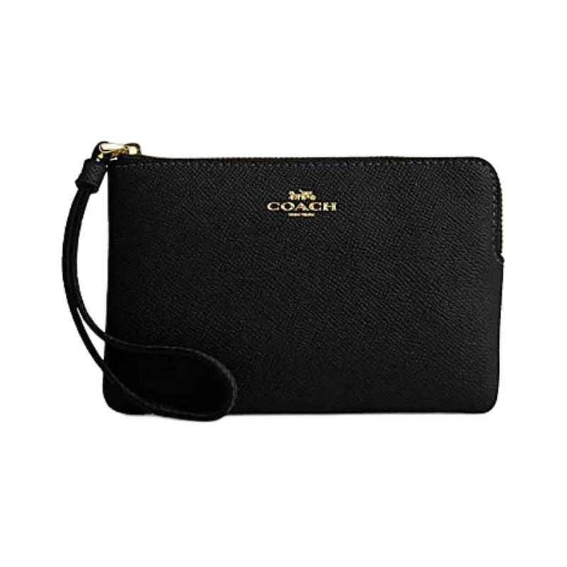 COACH Corner Zip 16 Metal Logo Zip Closure Faux Leather Wrist Bag Small Women s Black чёрный