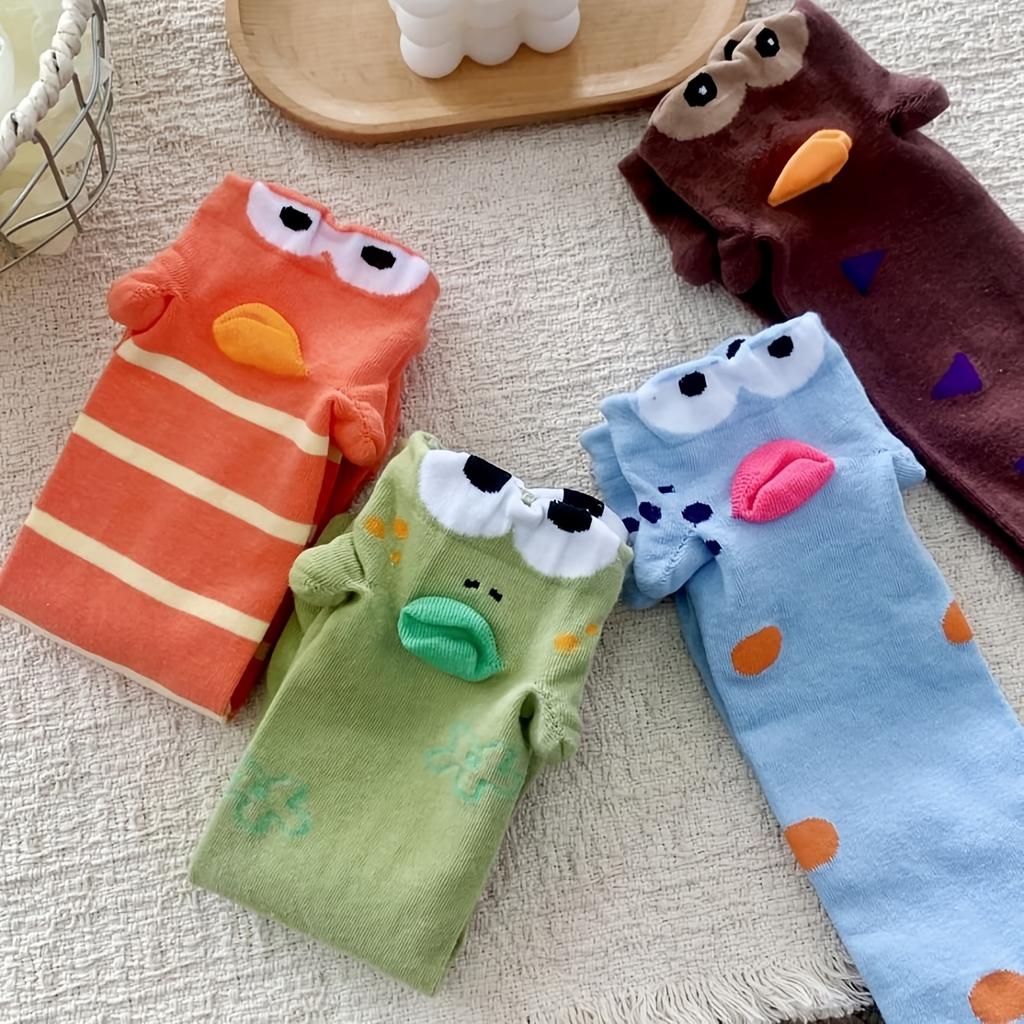 4Pairs All-Season Wearable New Ugly Cute Quirky Abstract Clownfish Five-Toe Couple Mid-Calf Socks