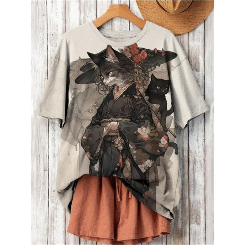 

Мужская и женская футболка с 3d принтом «Аниме Кот», японская футболка с героями мультфильмов, Harajuku, повседневная футболка с короткими рукавами и круглым вырезом, женская одежда большого размера S