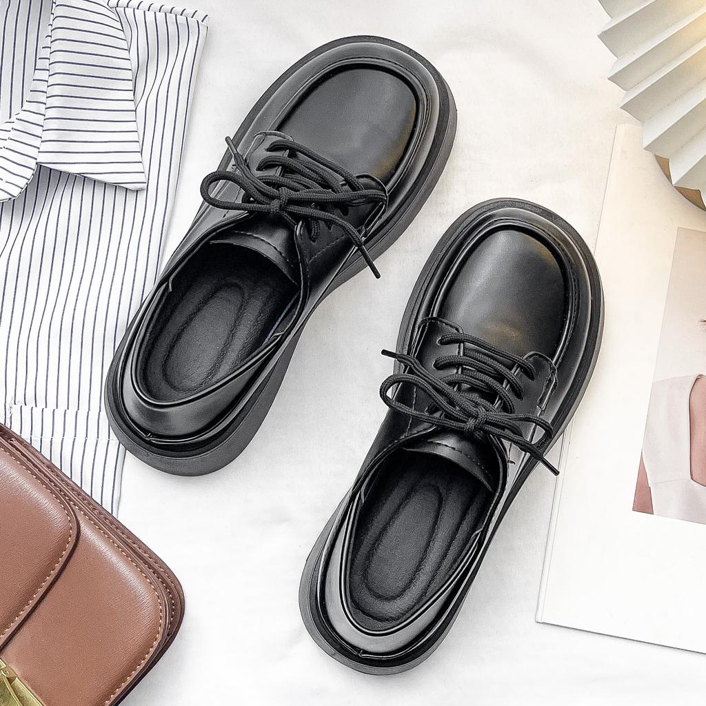 Retro Small Leather Shoes Women's British Style Platform Shoes Muffin Single Shoes Japanese Jk Shoes College Style Big Head Shoes Spring and Autumn V