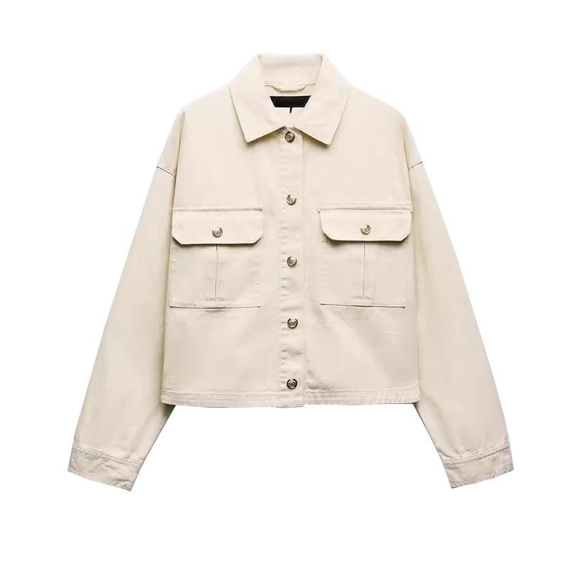 Spring and Summer New Women's Clothing Lapel Long Sleeves Casual Pocket Decoration Cotton Shirt Style Jacket Outwear 8372083