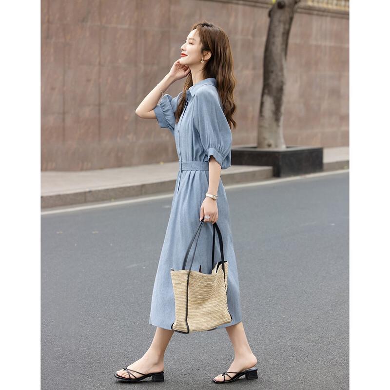 Demana Linen Blend Belted Lapel Mid-Sleeve Shirt Dress