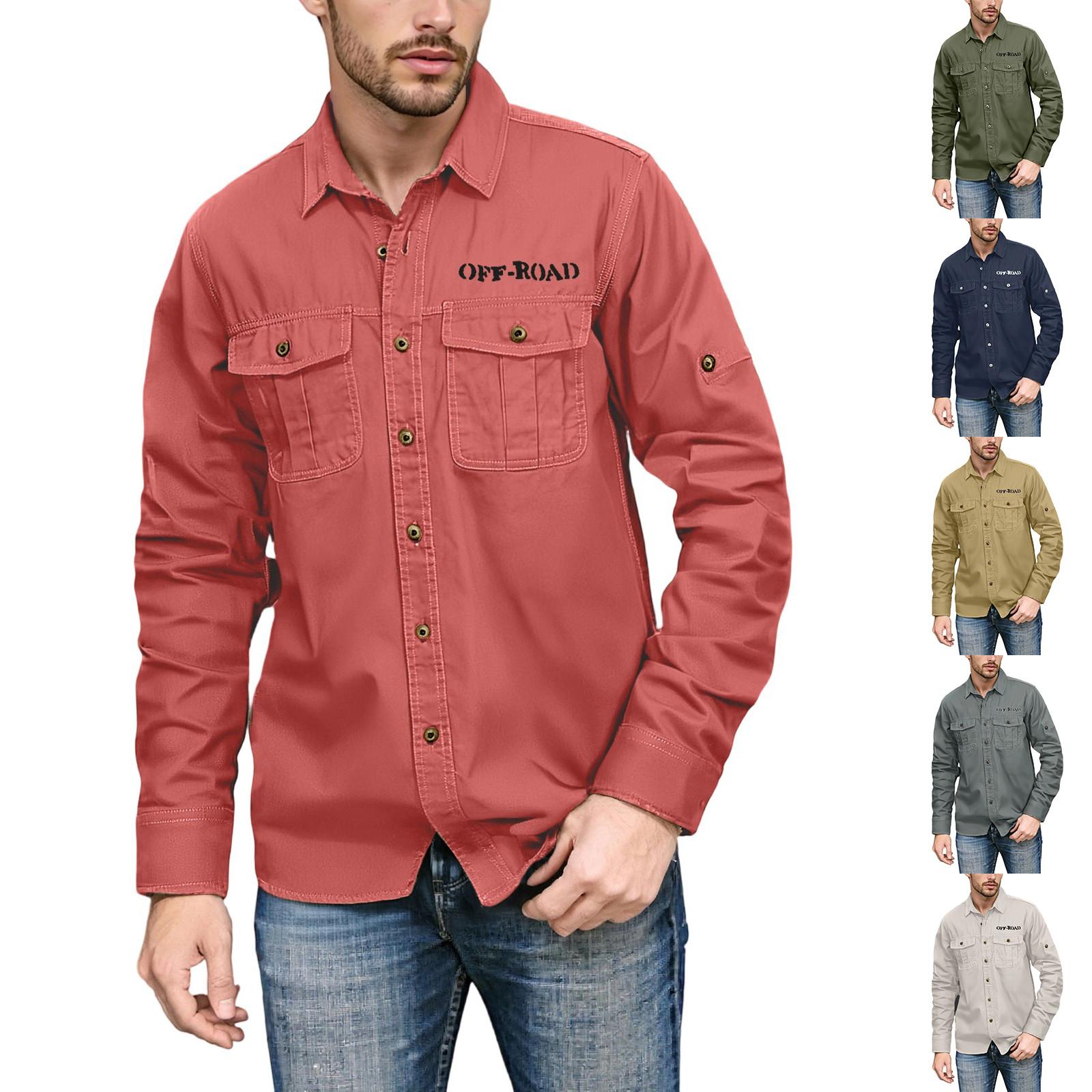 

Men S Shirt With Double Pockets, Casual Long Sleeved Top, Fashionable Cardigan XL червоний