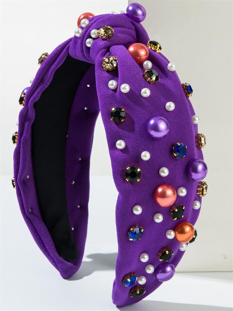 Amazon Halloween Headband Women's Fabric Knotted High Head Headband Pearl Rhinestone Headband