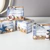 Yousheng Coastal Wooden Trinket Box Handcrafted Nautical Jewelry Box with Starfish Shells Rustic Decorative Storage Box for Beach Home Decor