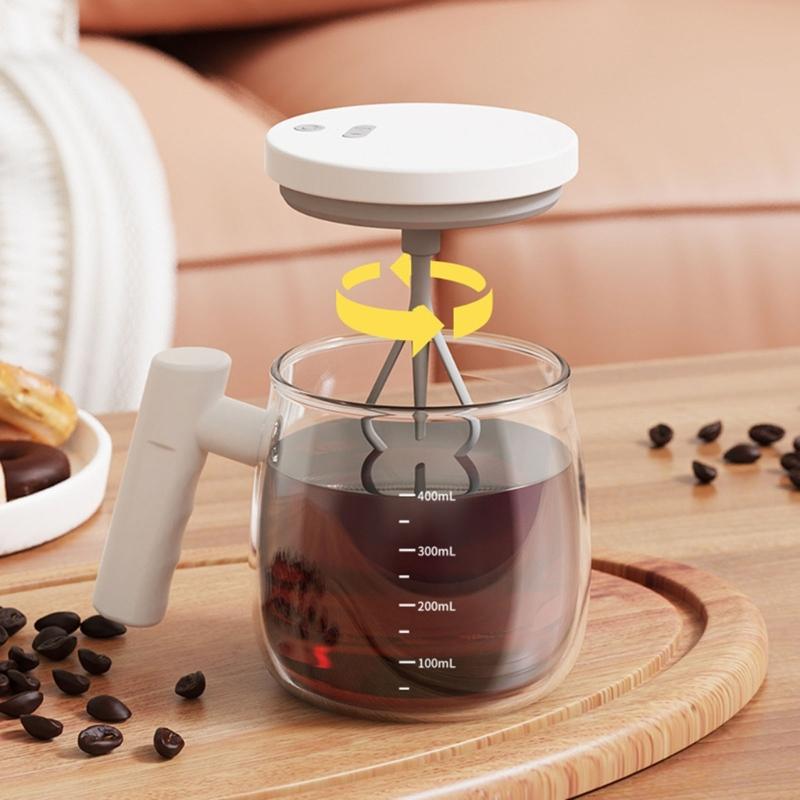 Glass Electric Automatic Stirring Mug 400ml with Lid and Handle for Coffee Milk Powder Mixing Portable Drink Mixer