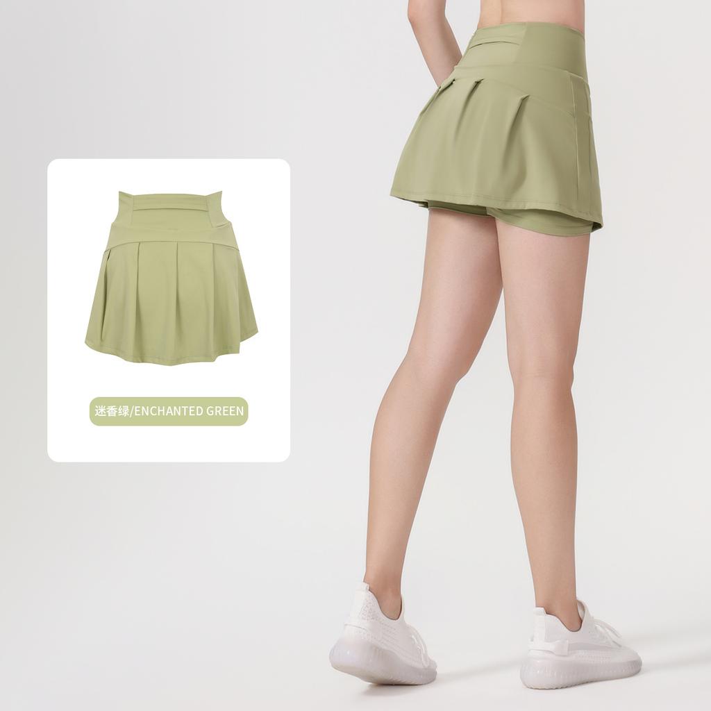 () Sports Tennis Skirt Women'S Anti-Light Fitness Skirt Fake Two-Piece Yoga Quick-Drying Pleated Skirt Shorts