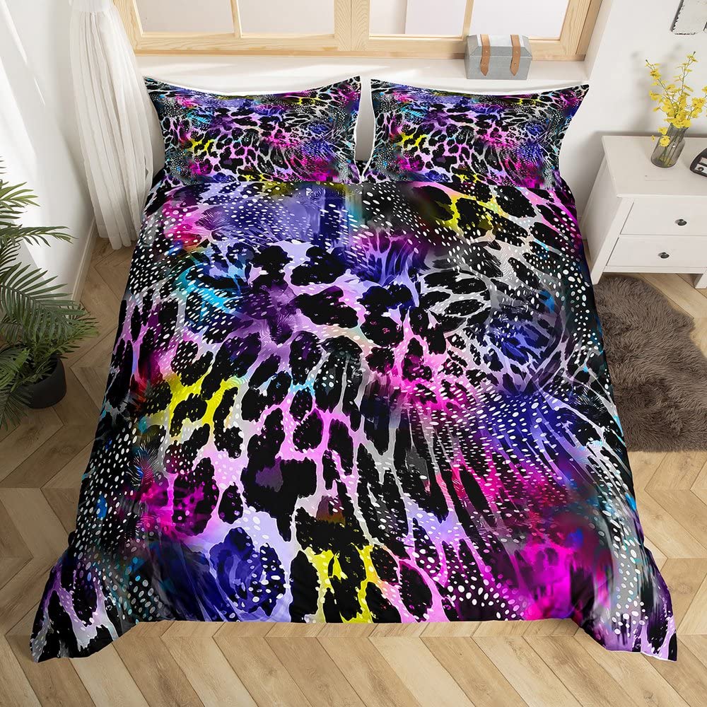 Animal Fur Pattern Duvet Cover Set Tiger Lion Cow Leopard Polyester Comforter Cover with Pillowcase King Queen Size Bedding Set