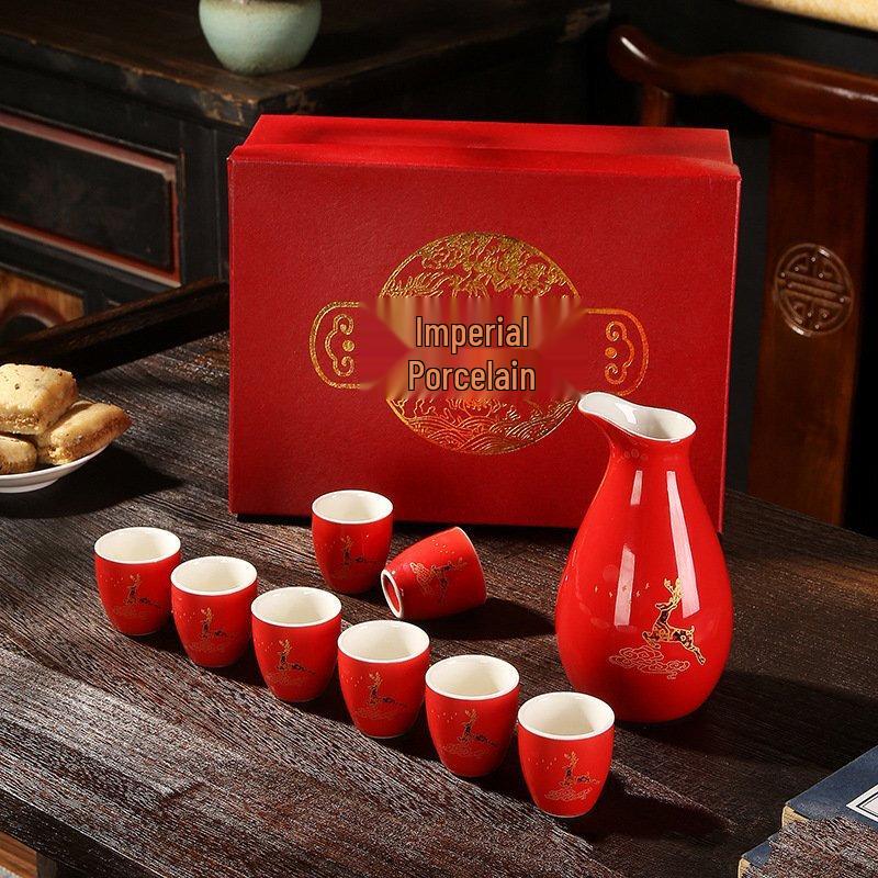 Шанци Красный Керамический Декантер для Вина и Набор Бокалов