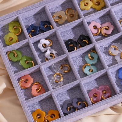 Nuovi Orecchini Pendenti a Fiore Marmorizzati Trasparenti Multicolor per Donna Moda Fibbia per Orecchio