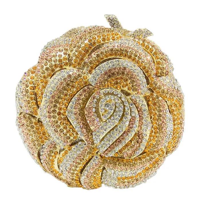 

Boutique De FGG Red Blooming Flower Clutch Handbag Women Evening Purse Metal Wedding Prom Minaudiere Party Clutch Bag Super Mini