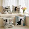 Cartoon Little Black Cat Cushion Cover Square Short Plush Pillow Case Living Room Sofa Home Decor Funda X