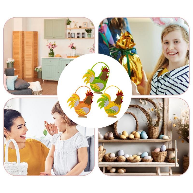 Rooster Baskets For Kids 3x Felt Easter Rooster Bucket Cute Funny Farmhouse Chicken Egg Holder With Handle For Boys Girls