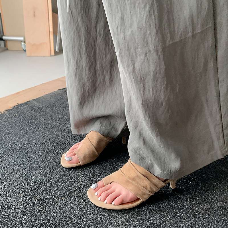 Krazing Pot Suede Mules Summer Size 40 Outside Slippers Flip Flops Stiletto High Heels Women Peep Toe Sandals