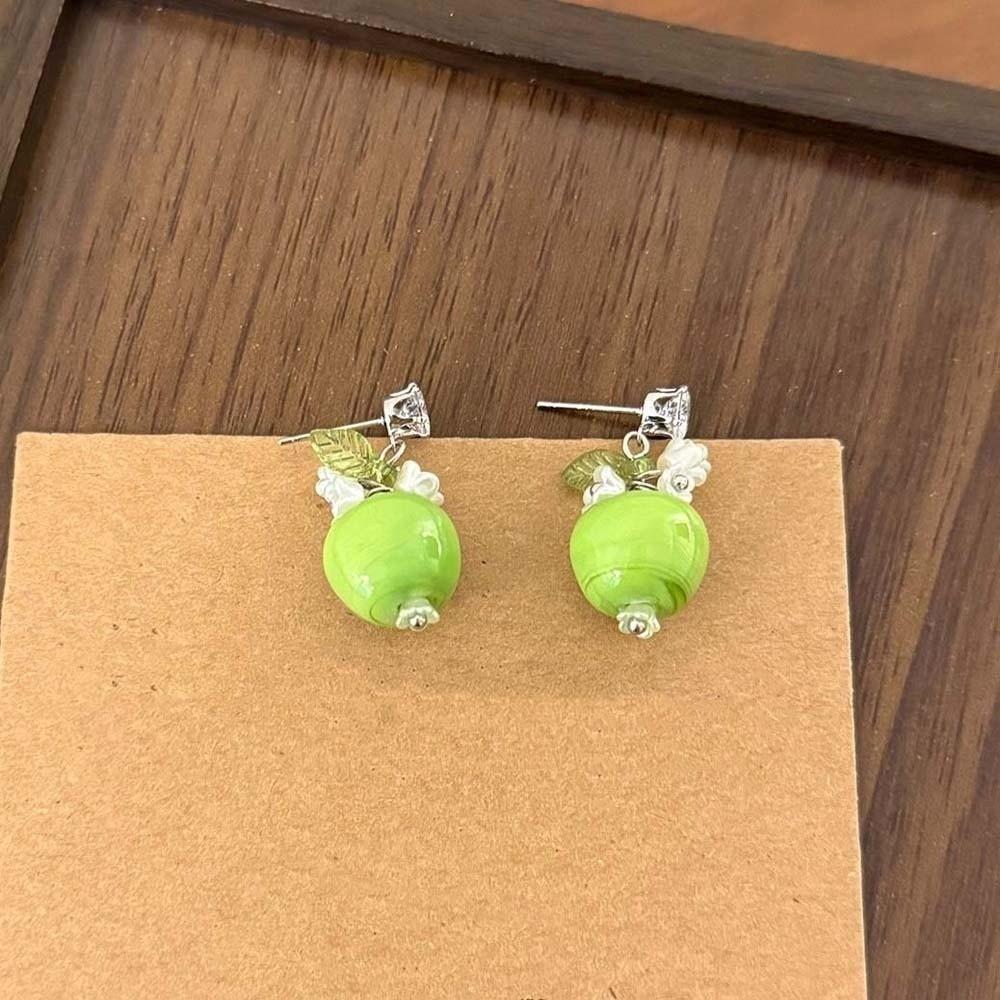 Lime Green Green Fruit Choker Enamel Sweet Dainty Chain Summer Pendant Stud Earrings School Earrings 3