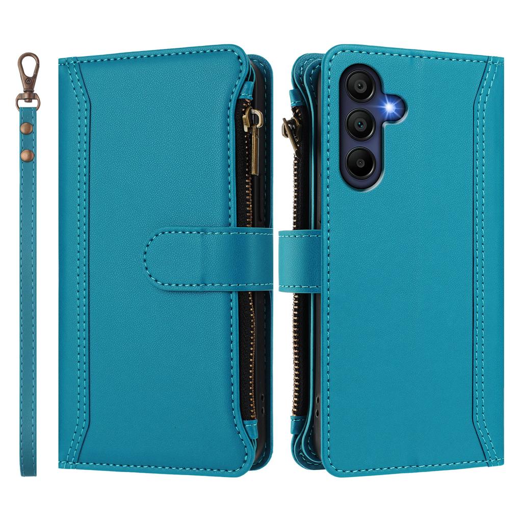 For Samsung Galaxy A26 5G Leather Case 9 Card Slots Zipper Wallet Stand Phone Cover with Wrist Strap