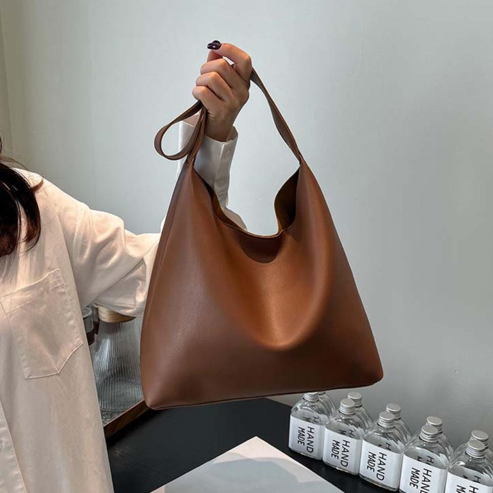 Large Capacity Solid Color Handbag Elegant French Underarm Bag Classic Soft PU Tote Bag  Daily