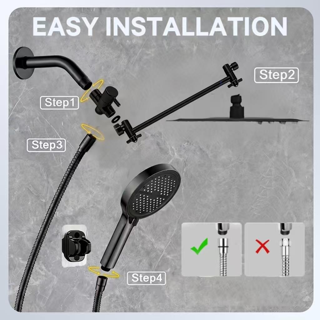 Complete Adjustable Shower Set, 8 Inch Ceiling Shower Head & 5.51 Inch Large Panel Handheld Shower, 8‑Mode Hand Shower With Spray Gun Function,