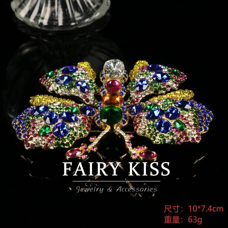 Brooch Heavy Industry Full Diamond Color Simulation Butterfly Plated Real Gold Luxury Corsage French Retro Style