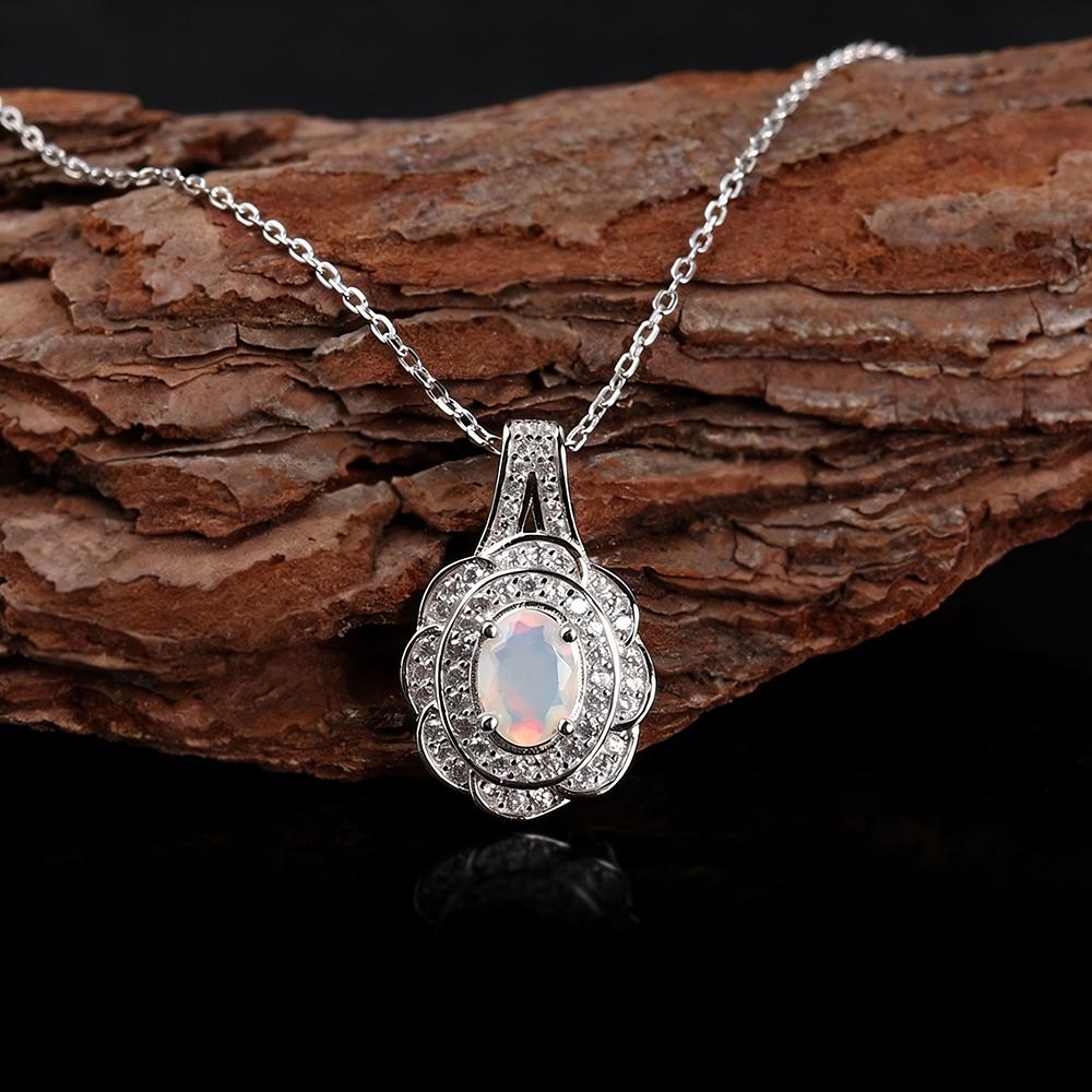 Precious Light luxury gemstone Natural opal October Birthstone Ring Earrings Necklace Set 925 silver fine jewelry gift for women