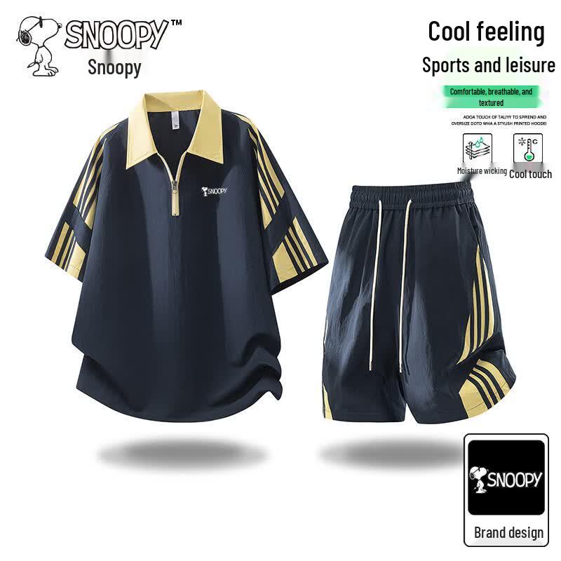 SNOOPY Men s Summer Ice-Feel Short Sleeve T-Shirt & Shorts Set XL темно-синий
