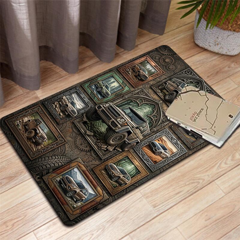 Vintage Car Collage Pattern Rug Floor Mat for Living Room or Bedroom Soft and Comfortable Carpet a Gift for Birthday and Holiday.