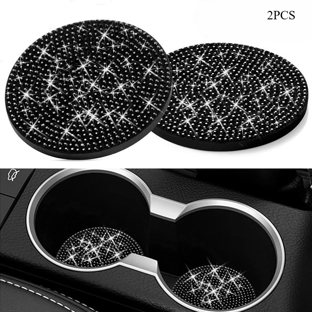 2Pcs Multifunctional Car Diamond Coaster Water Cup Slot Non-Slip Mat Silica Pad Cup Holder Mat Interior Decoration Accessories