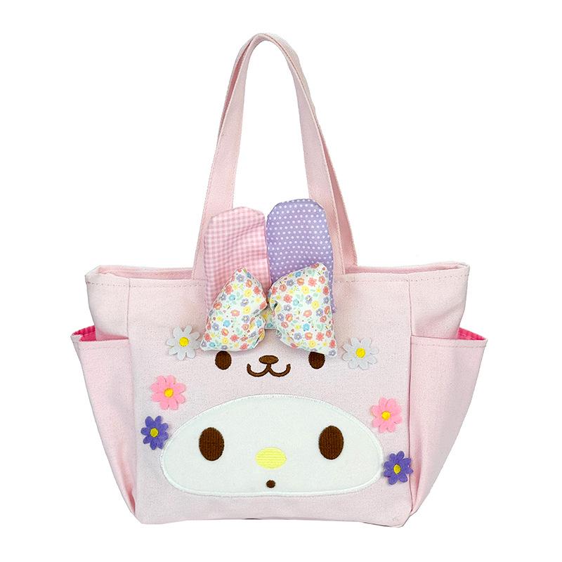 

Милая холщовая сумка-тоут для ланча с кроличьими ушками и цветочной мелодией